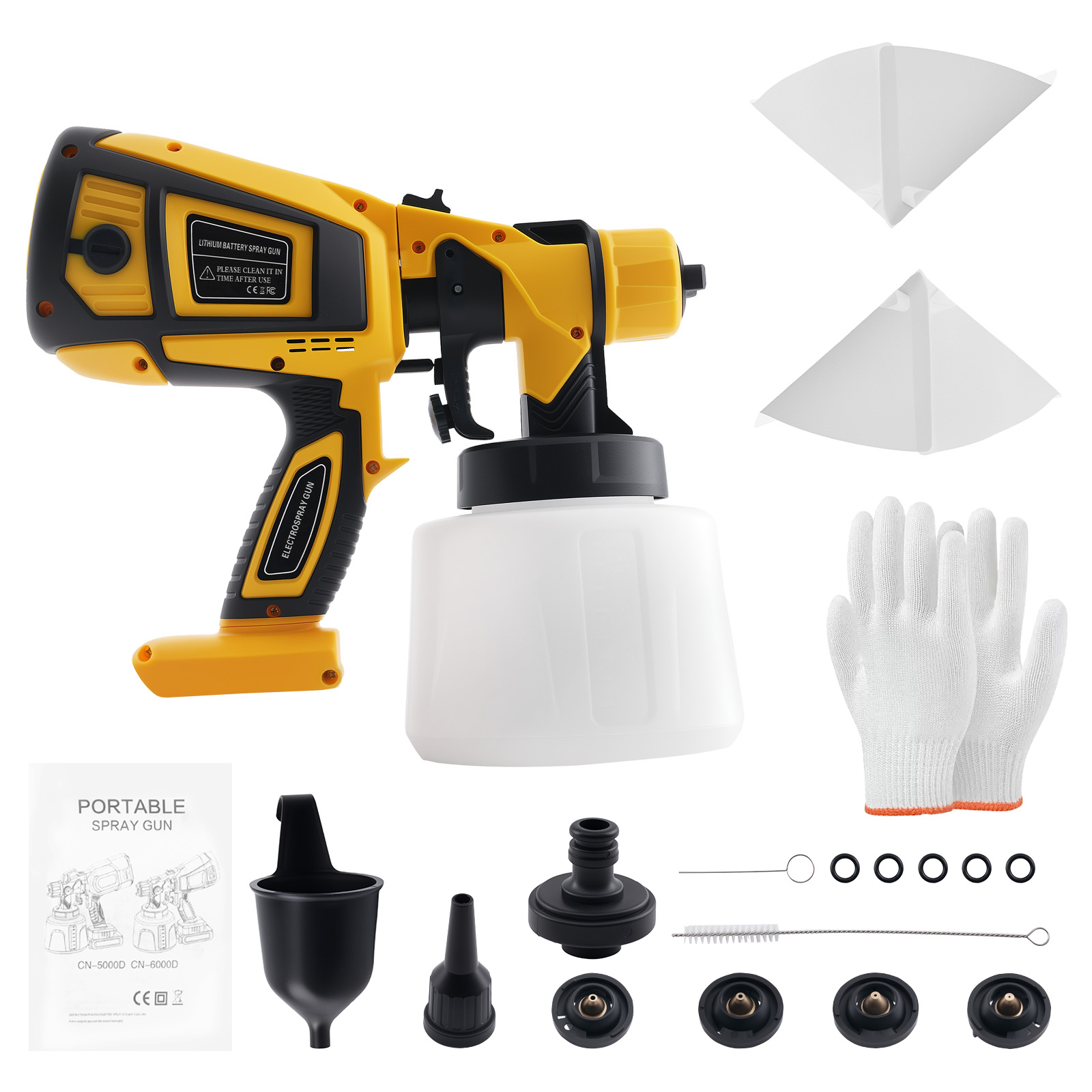 200W HVLP Paint Sprayer Gun 18000RPM 5 Nozzles Set for Dewalt Battery