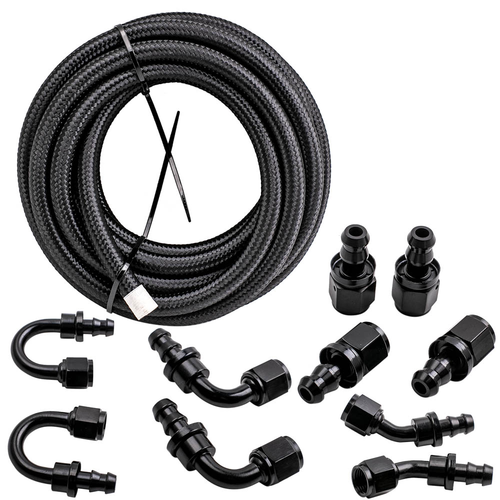 20Feet 6AN Stainless Steel Braided Fuel Line + 10PCS Push Lock Fitting