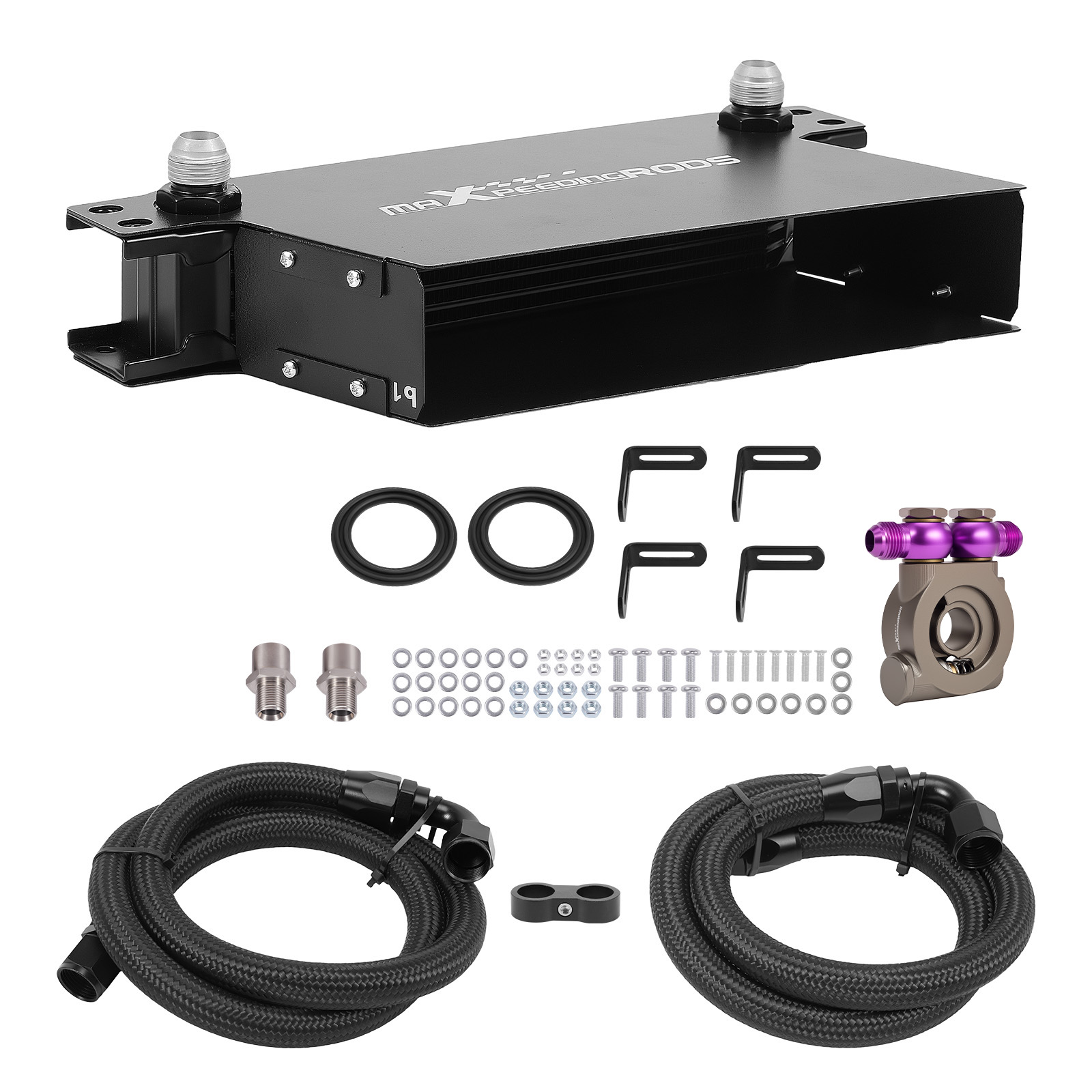 7 Row Aluminum Transmission Oil Cooler Universal 10AN Kit w/ Air Guide Black