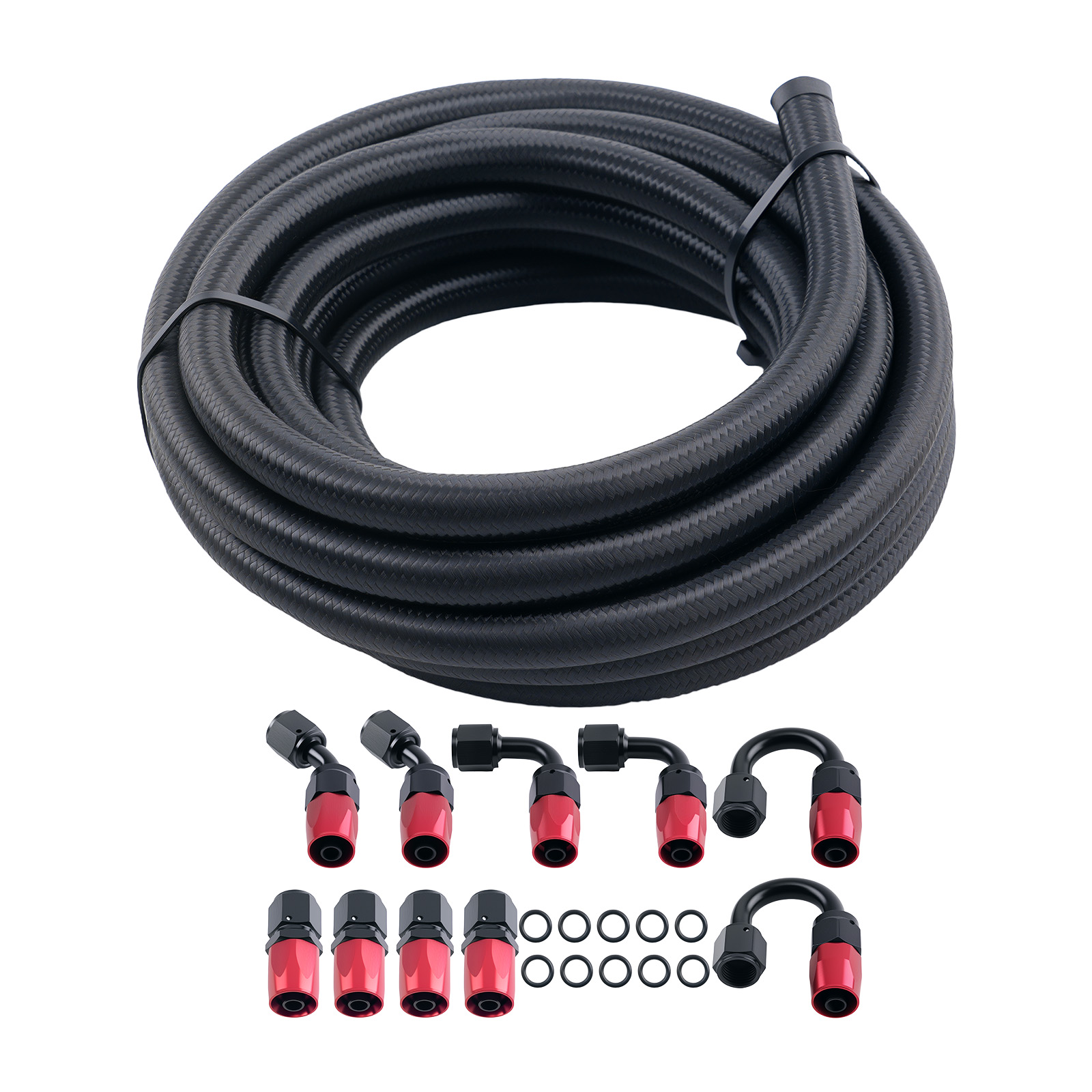 AN6 Nylon Steel Braided Oil Fuel Line Hose 16FT + Fitting Hose End Adaptor Kit