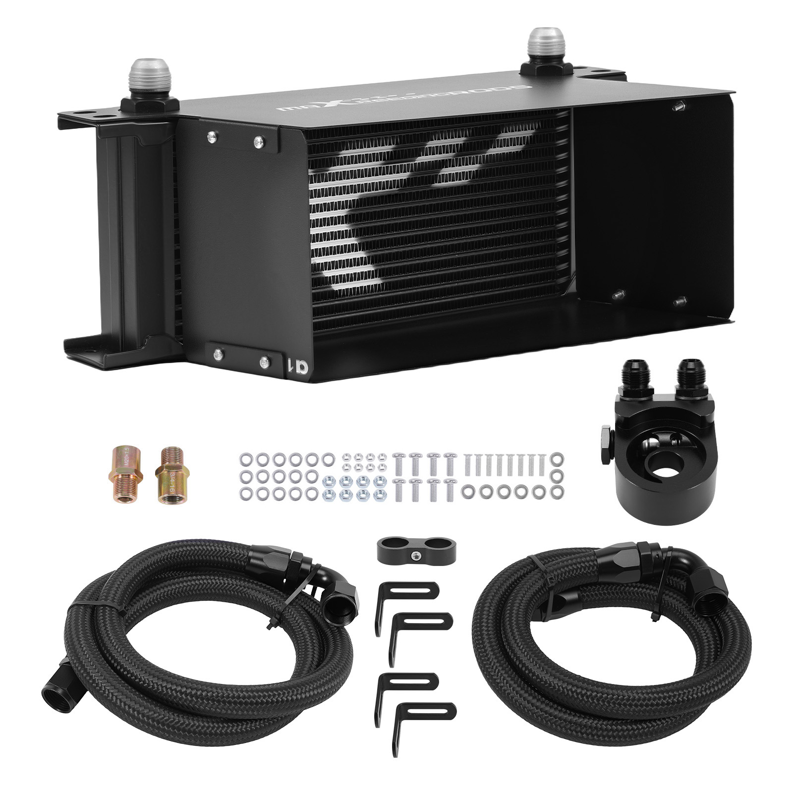 16Row Universal Engine Oil Cooler Kit 10AN Aluminum Black British Style