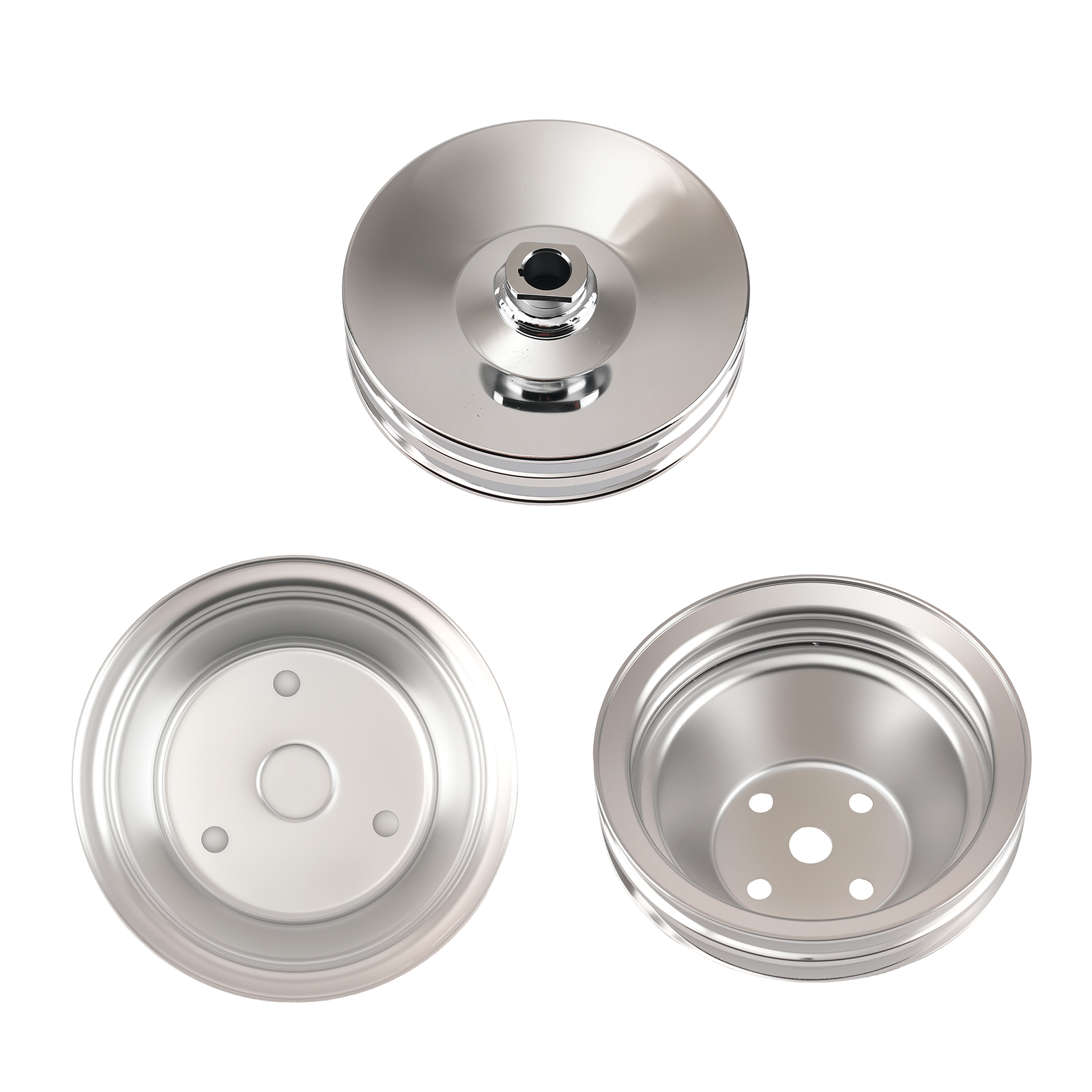Water Pump Pulley Fit For SBC Small Block Chevy 2 Groove Kit 283 engines Chrome