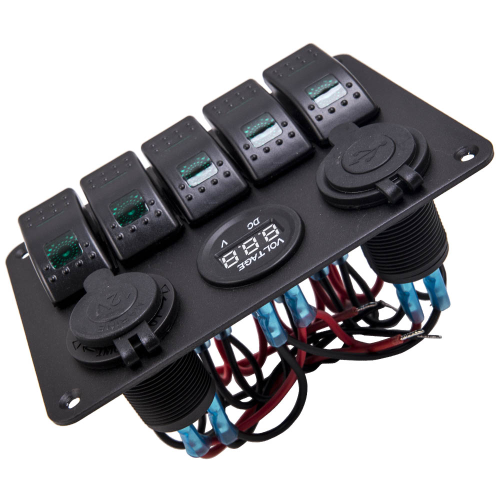 5-Gang On-Off Green LED Circuit Toggle Switch Panel for Car Truck Marine Camper
