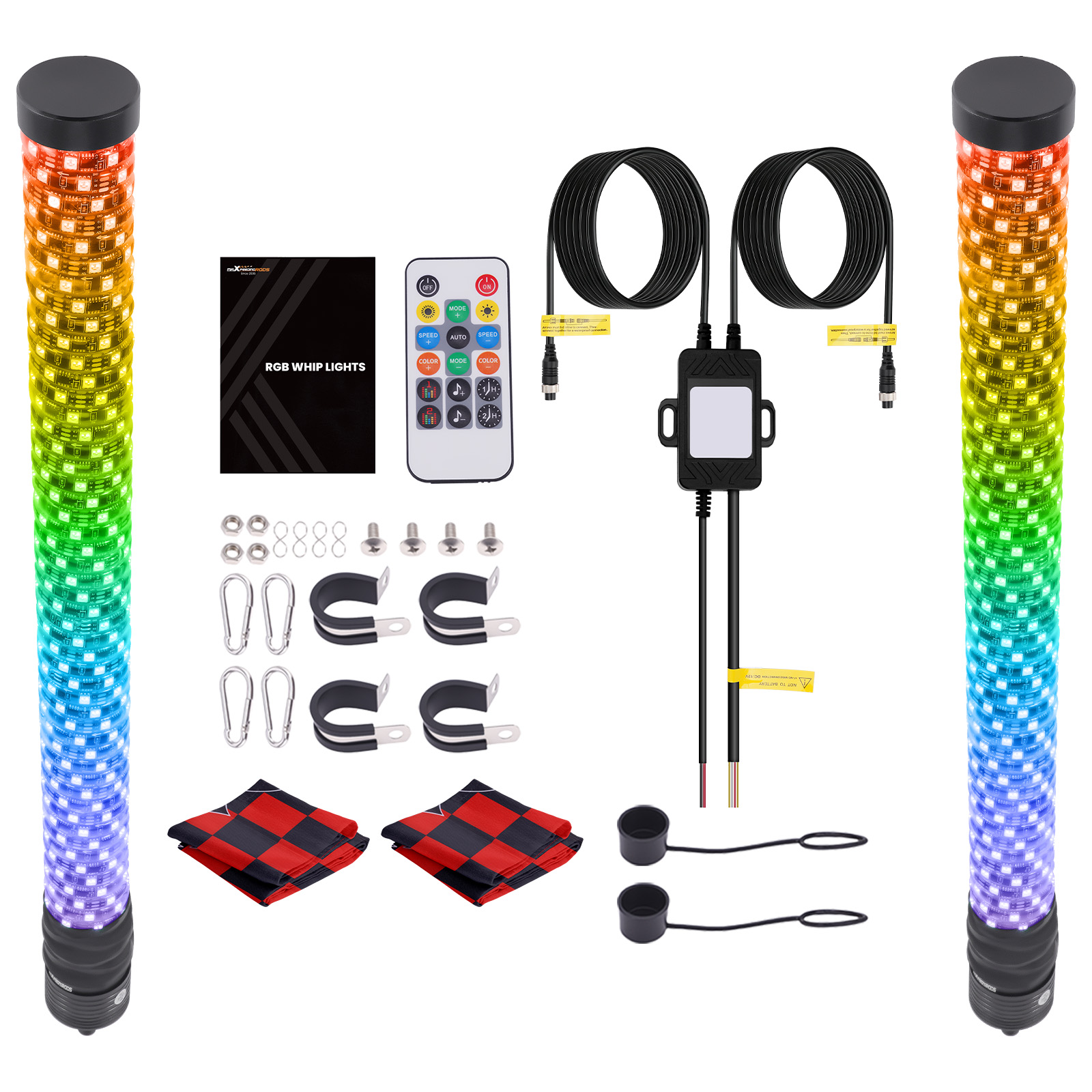 2FT Fat LED Whip Antenna Spiral RGB 786LEDs for ATV UTV Motorcycle Truck