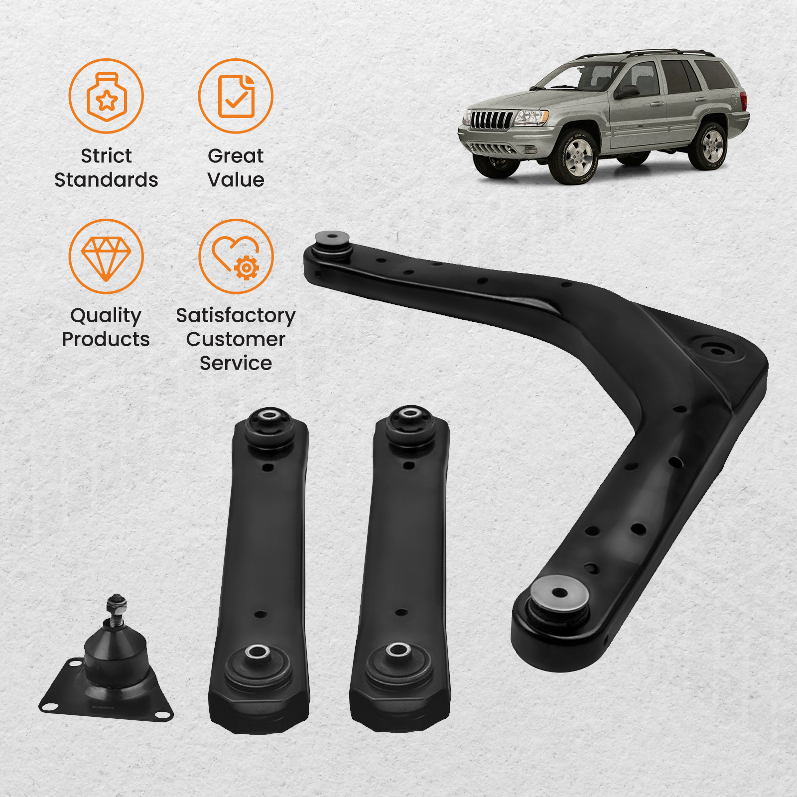 thumbnail image 2 of Front Upper & Rear Lower Control Arms Set For Jeep Grand Cherokee WJ 1999-2004 – MaXpeedingrods 2 of 6